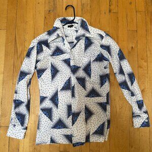 Vintage 1970's Men's Blue Butterfly Button-Down Shirt (M)